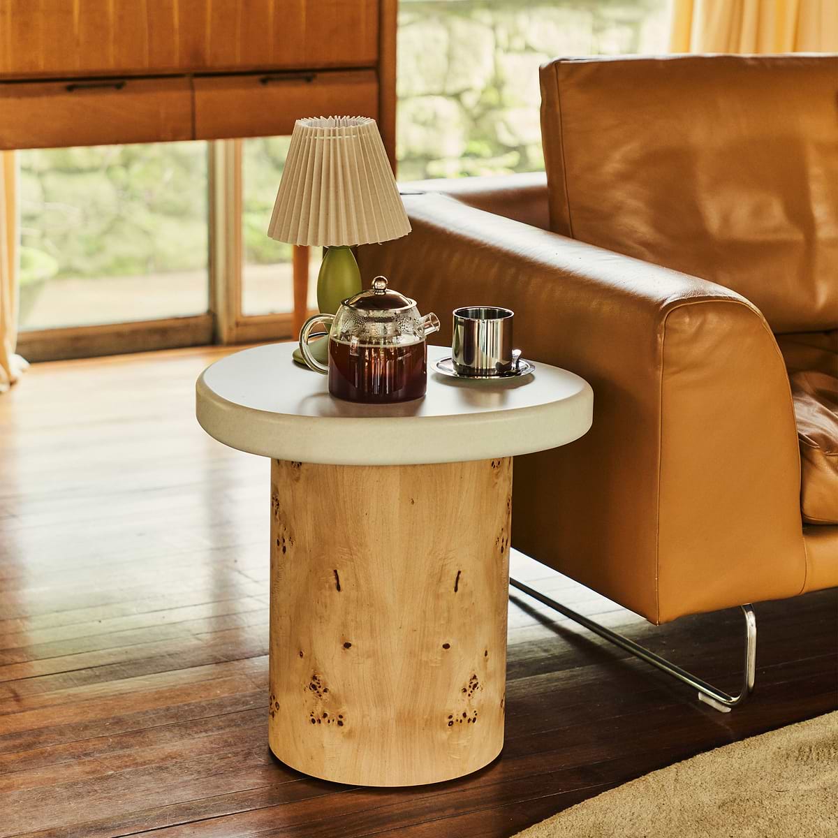 Aegean - Natural Burl Wood & Concrete Irregular Side Table