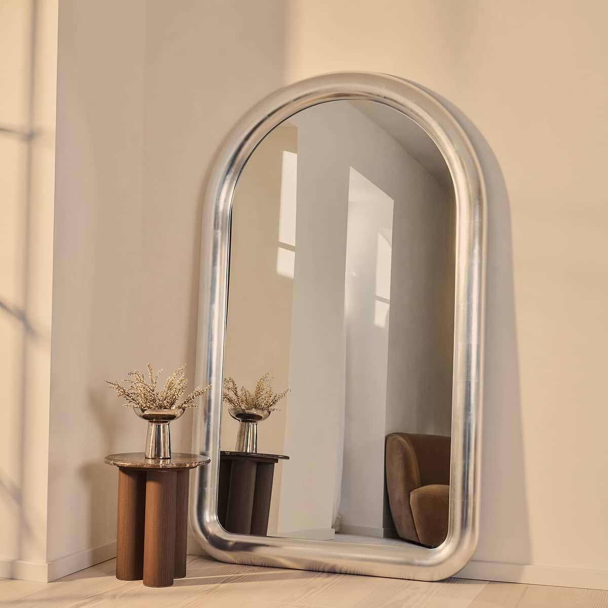 Obsidian - Full Length Arched Brushed Chrome Extra Large Mirror 200cm x 120cm