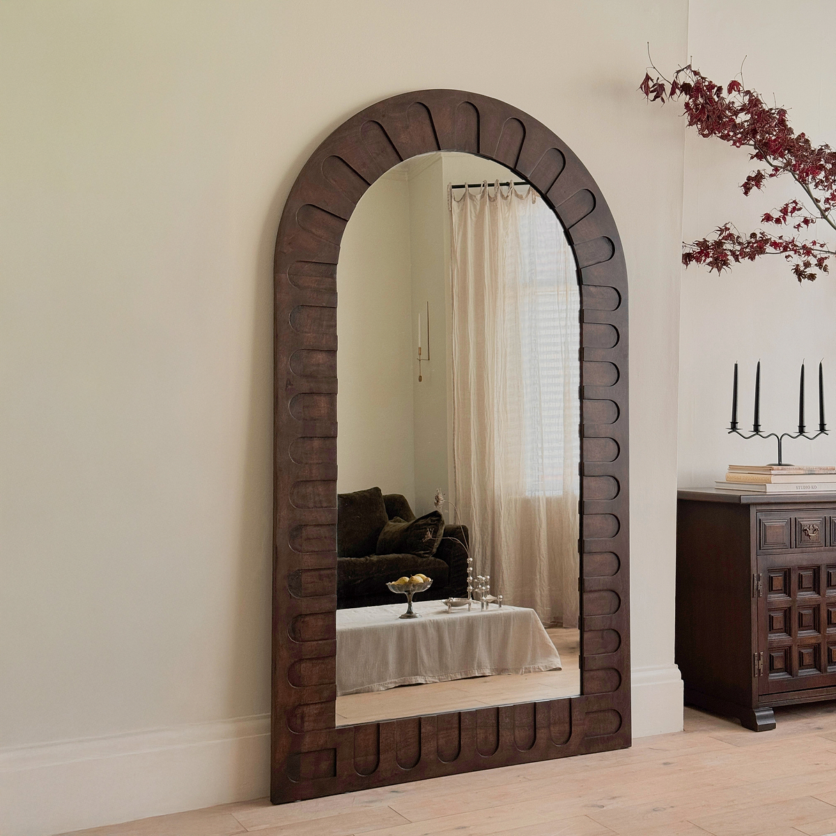 Valor - Dark Wood Extra Large Premium Arched Mirror 190cm x 110cm