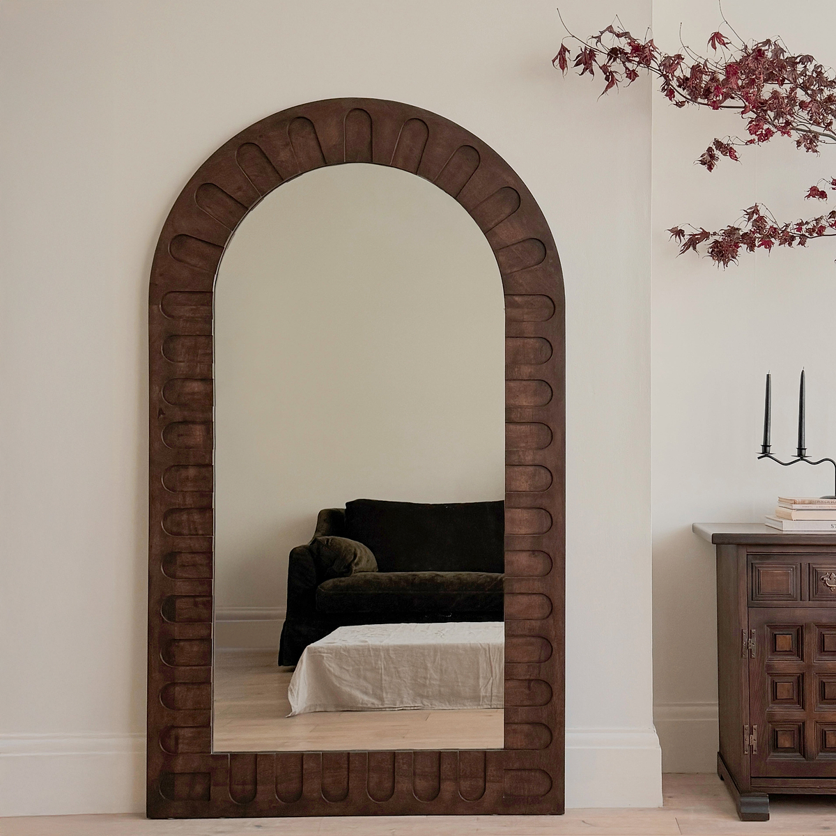 Valor - Dark Wood Extra Large Premium Arched Mirror 190cm x 110cm