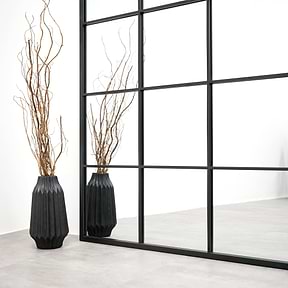 Full length extra large black industrial metal window mirror