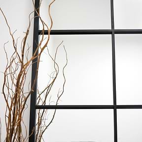 Detail shot Full length XL black industrial metal window mirror