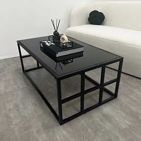 Black modern large rectangle tinted mirrored coffee table in living room