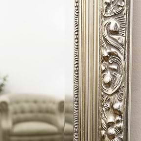 Silver Arched Ornate Overmantle Wall Mirror detail shot of side