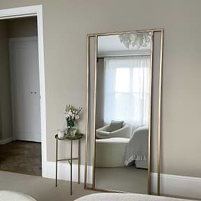 Full Length Gold Metal Mirror in lounge