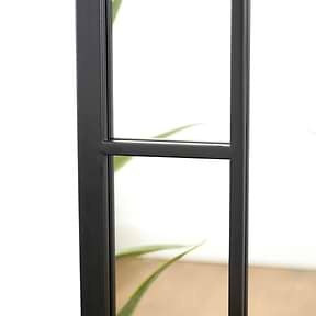 Black industrial full length metal mirror closeup