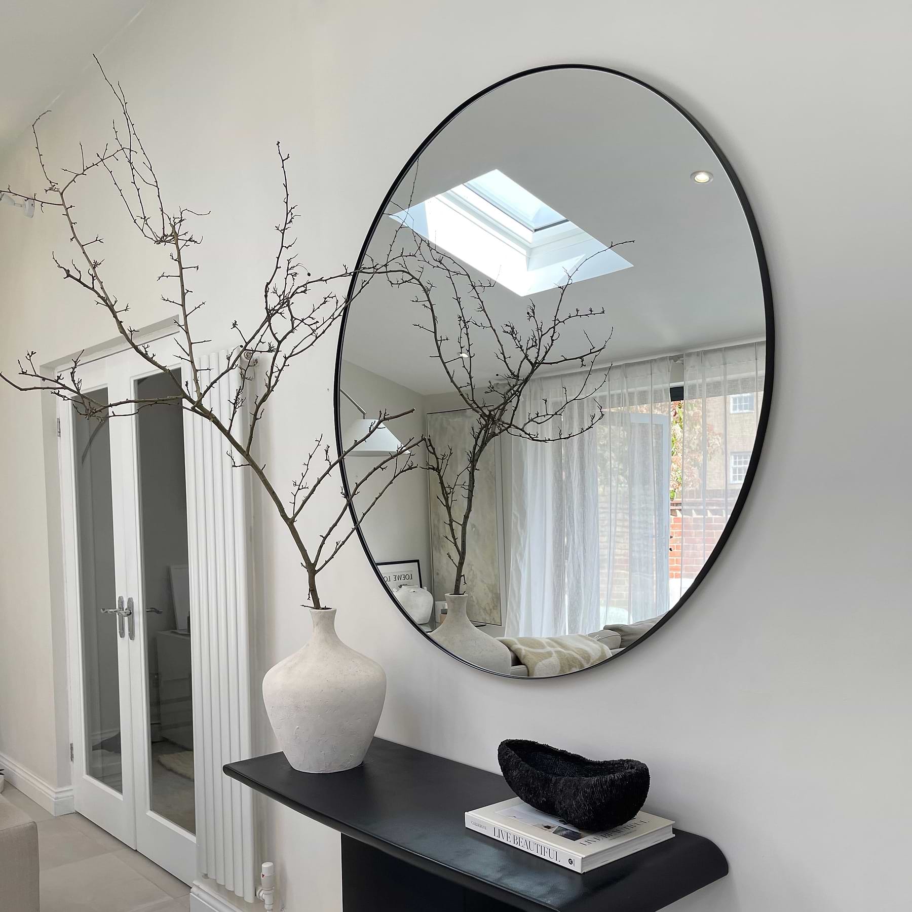Black Round Metal Wall Mirror 120cm x 120cm Theo