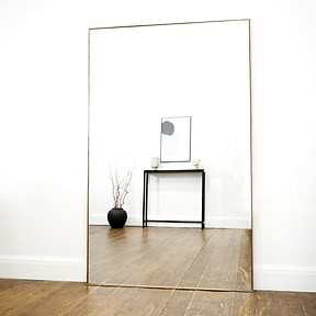 Full Length Gold Rectangular Extra Large Metal Mirror opposite console table