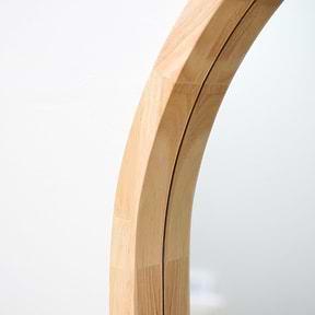 Natural Organic Full Length Wooden Arched Mirror closeup of curved frame