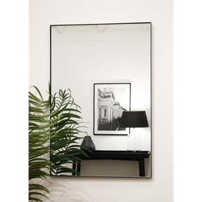 Black Rectangular Metal Wall Mirror opposite painting