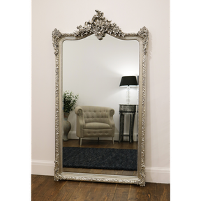 Silver Arched Ornate Full Length Mirror in living room