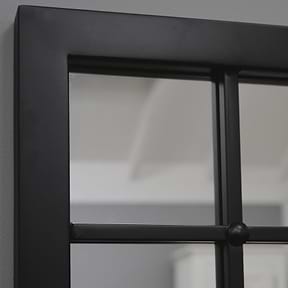 Closeup of Black Industrial Full Length Metal Mirror corner