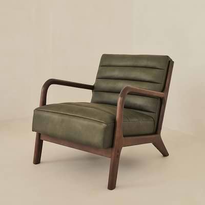 Hudson - Leather Accent Chair Olive & Dark Wood