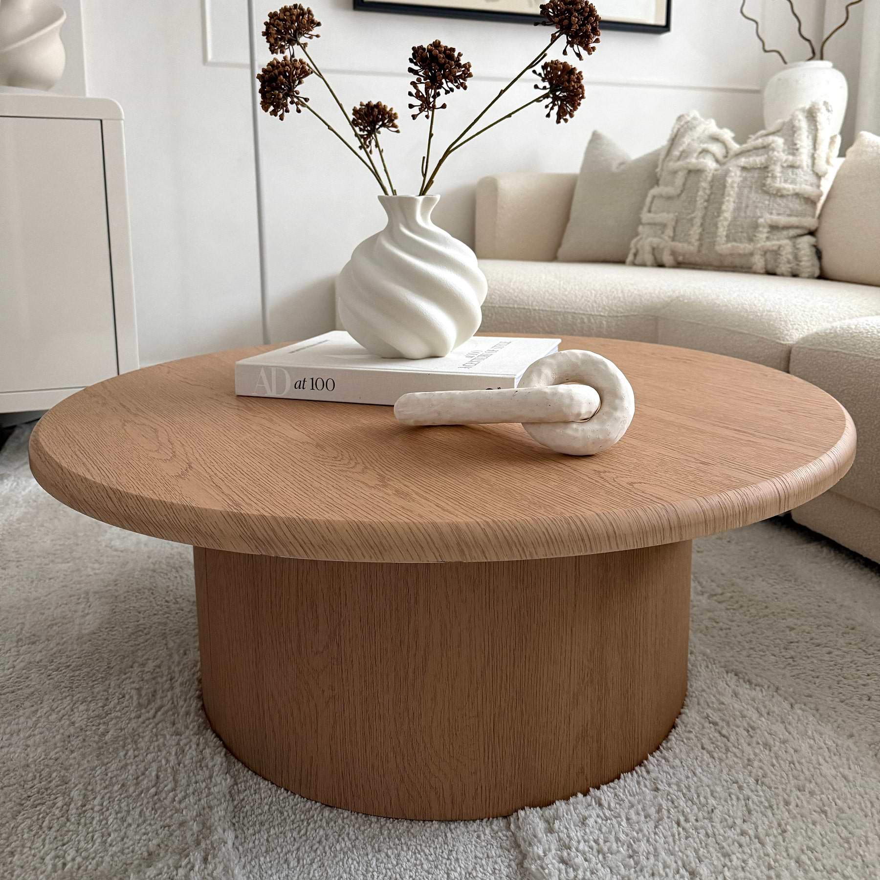 Large Light Wood Round Wooden Coffee Table - Madison