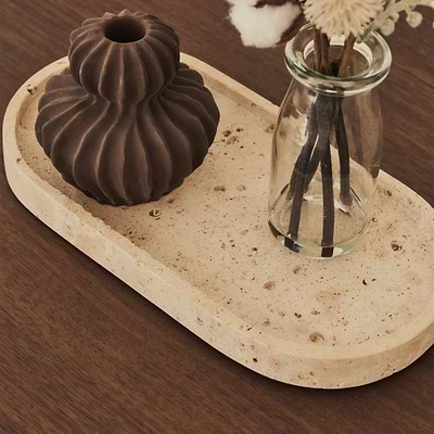 Travara - Cream Travertine Oval Decorative Tray