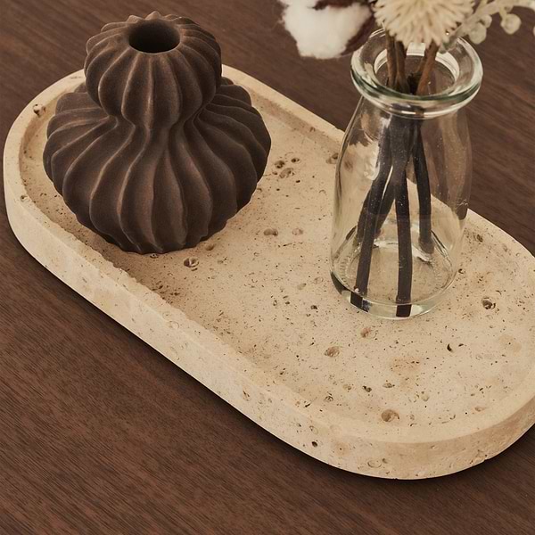 Travara - Cream Travertine Oval Decorative Tray