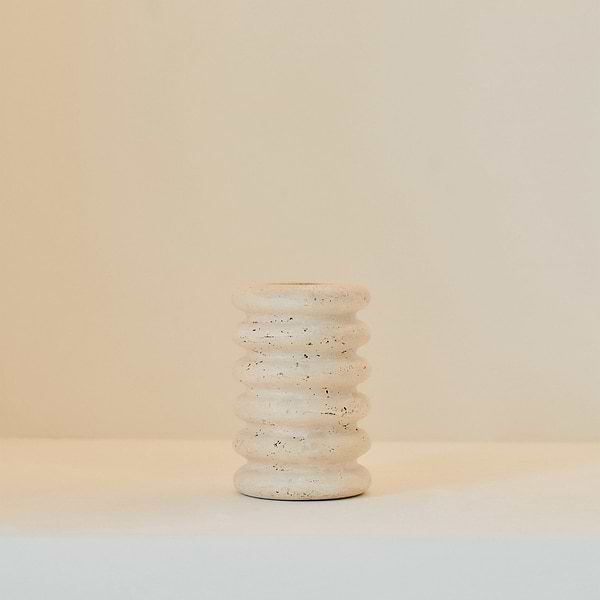 Varella - Cream Travertine Ribbed Decorative Vase 15cm