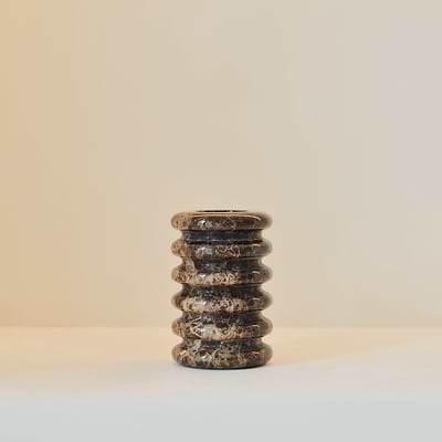 Varella - Dark Emperador Marble Ribbed Decorative Vase 15cm