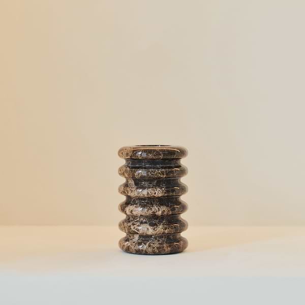 Varella - Dark Emperador Marble Ribbed Decorative Vase 15cm