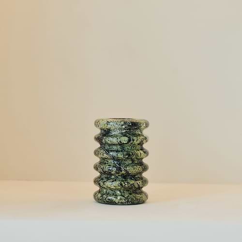 Varella - Green Marble Ribbed Decorative Vase 15cm