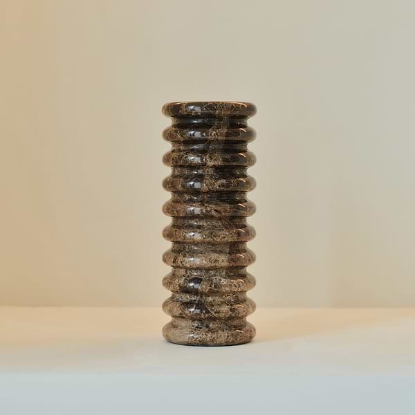 Varella - Large Dark Emperador Marble Ribbed Decorative Vase 25cm