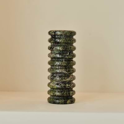Varella - Large Green Marble Ribbed Decorative Vase 25cm