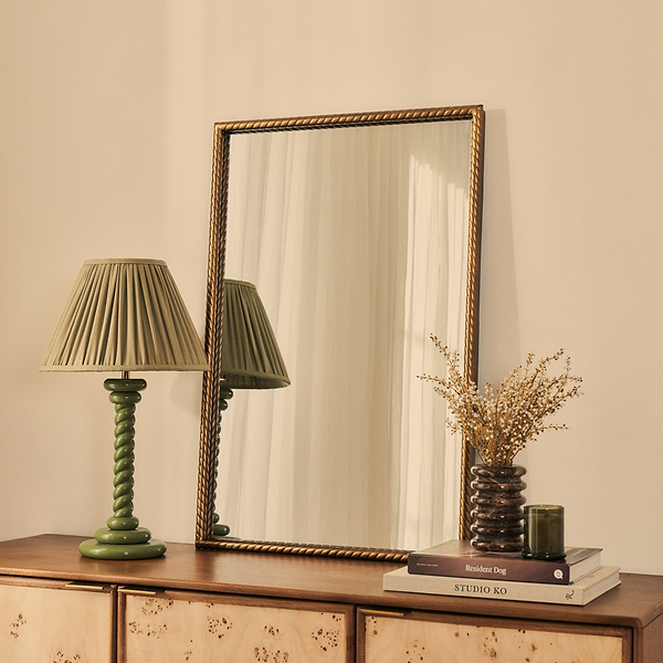 Corra - Antique Bronze Rope Twist Metal Overmantle Mirror 90cm x 60cm