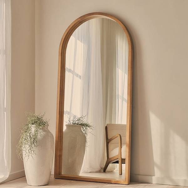 Lilia - Full Length Warm Wood Arched Wooden Mirror 170cm x 80cm
