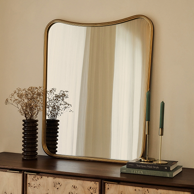 Louis - Gold Curved Metal Overmantle Mirror 90cm x 75cm