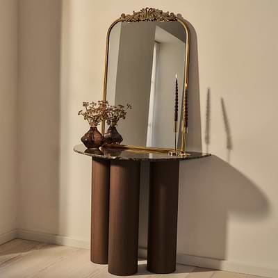 Trivium - Dark Emperador Curved Dark Wood Premium Console Table
