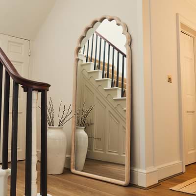 Safi - Full Length Large Arched White Washed Wood Mirror 190cm x 90cm
