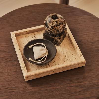 Travara - Cream Travertine Square Decorative Tray