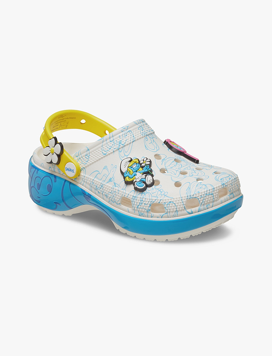 Crocs Smurfs Platform Clog  - כפכפי קרוקס קלוג פלטפורמה הדרדסים לנשים בצבע לבן/תכלת