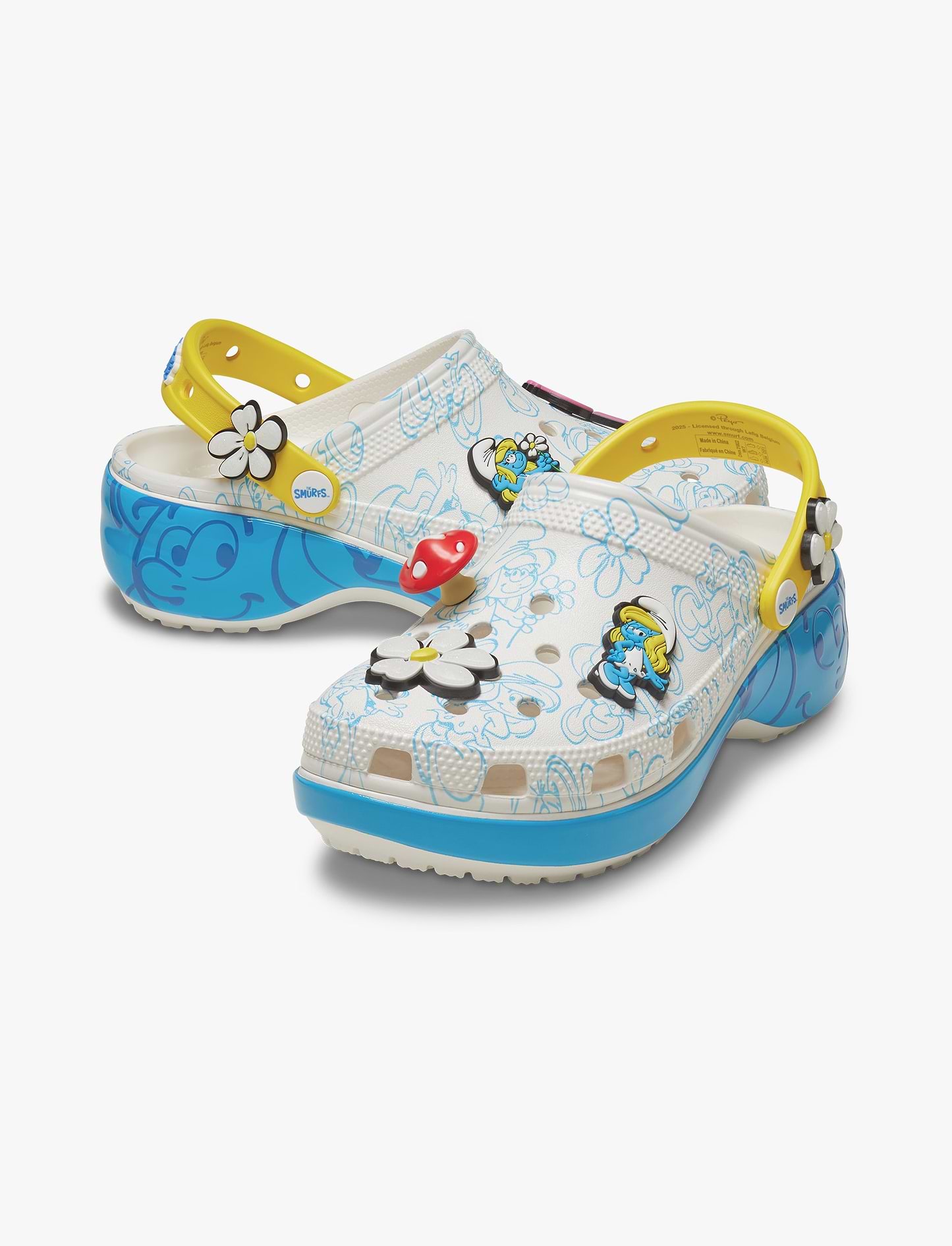 Crocs Smurfs Platform Clog - כפכפי קרוקס קלוג פלטפורמה הדרדסים לנשים בצבע לבן/תכלת