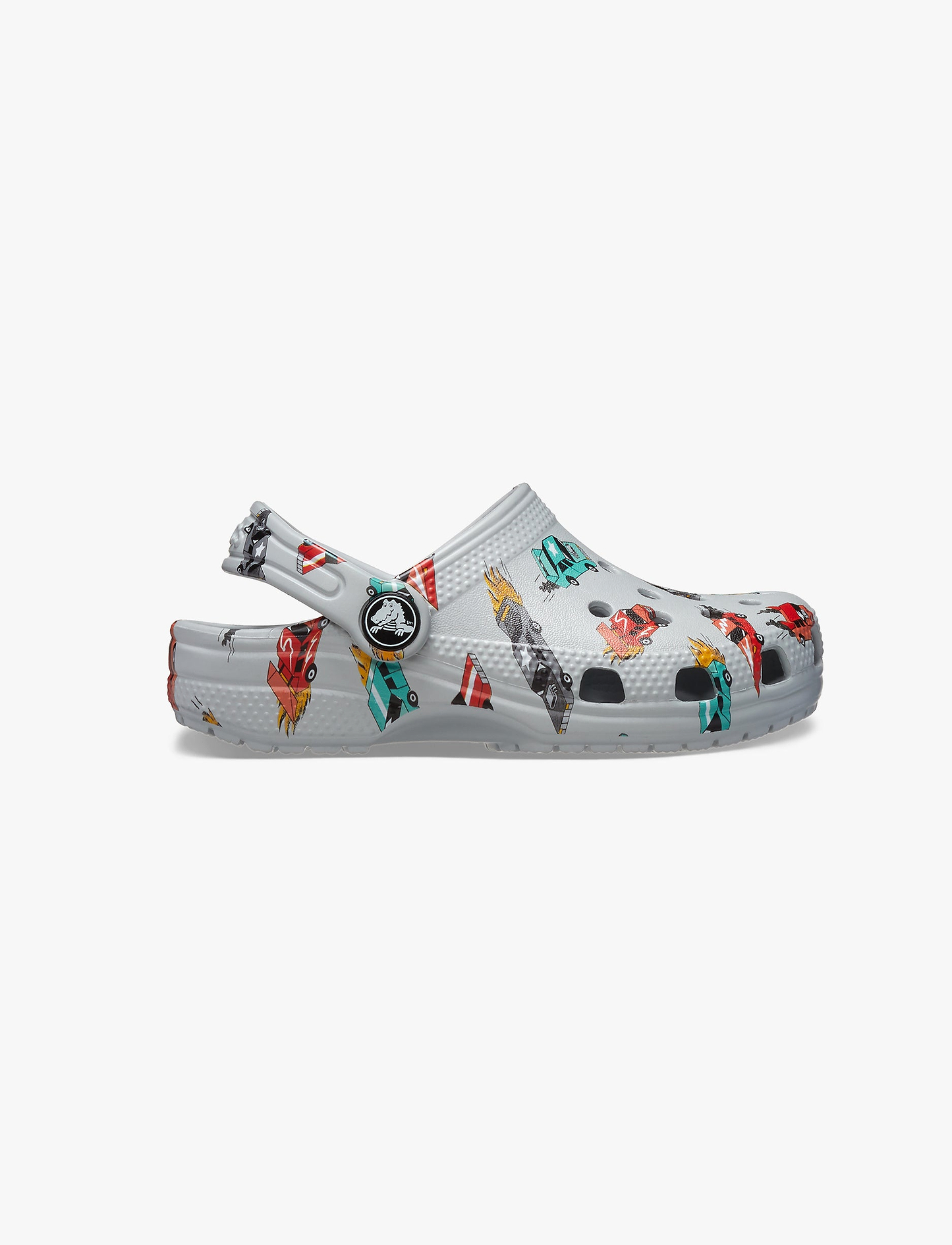 Crocs Classic Race Cars Graphic Clog T-  כפכפי קרוקס לילדים בצבע אפור עם הדפס מכוניות