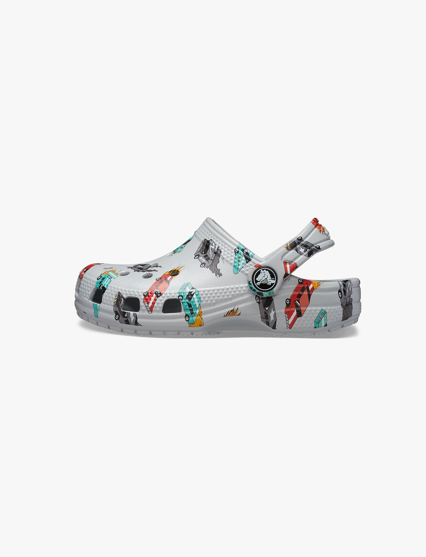 Crocs Classic Race Cars Graphic Clog T-  כפכפי קרוקס לילדים בצבע אפור עם הדפס מכוניות