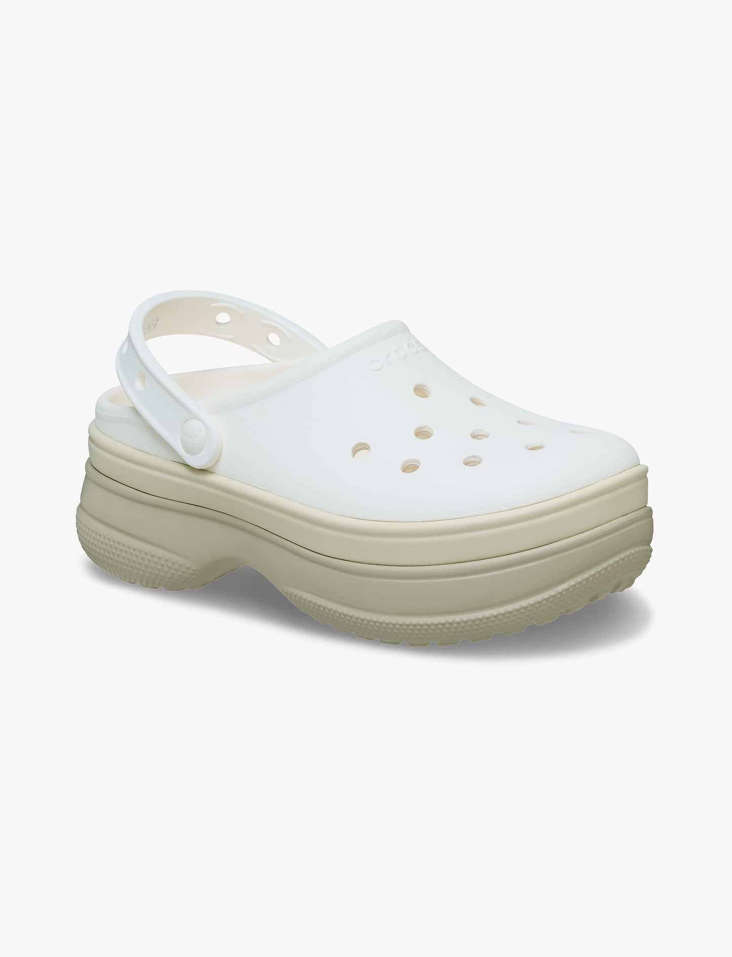 Crocs Classic Stacked Clog - כפכפי פלטפורמה קרוקס לנשים בצבע לבן גיר/קרם