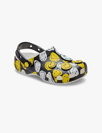 Crocs Smiley Classic Clog K - כפכפי קלוג קרוקס סמיילי לילדים בצבע שחור/לבן/צהוב