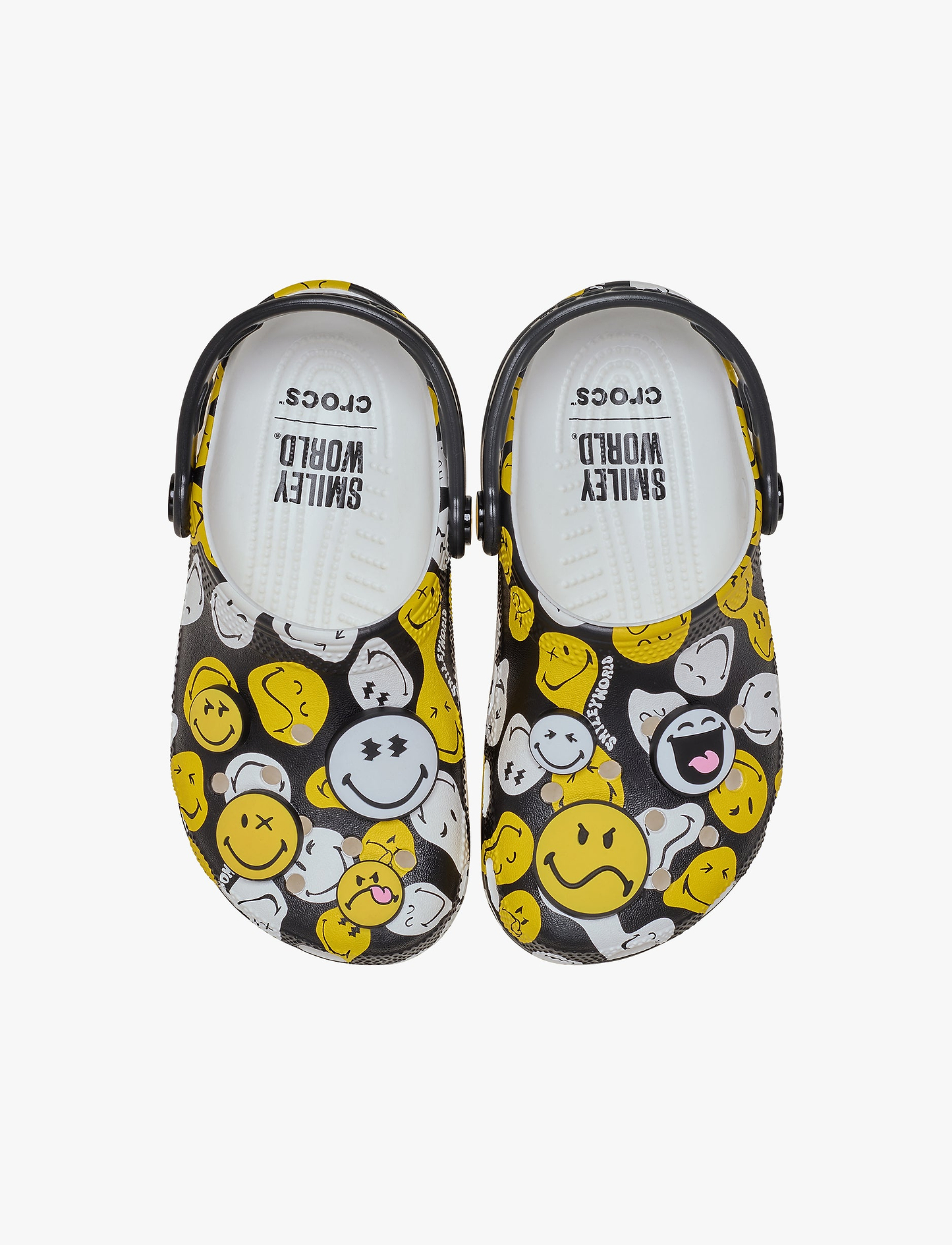 Crocs Smiley Classic Clog K - כפכפי קלוג קרוקס סמיילי לילדים בצבע שחור/לבן/צהוב
