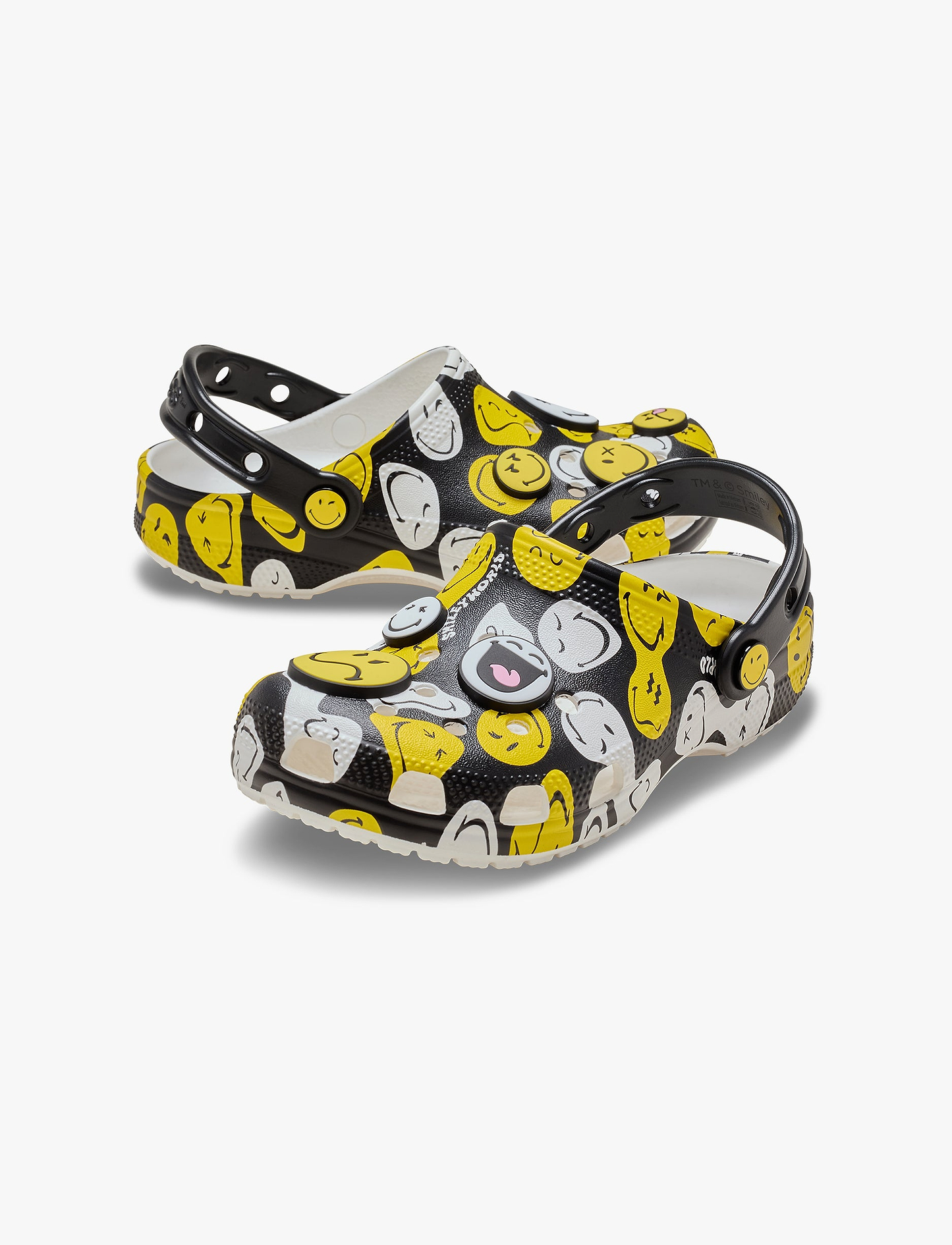 Crocs Smiley Classic Clog K - כפכפי קלוג קרוקס סמיילי לילדים בצבע שחור/לבן/צהוב