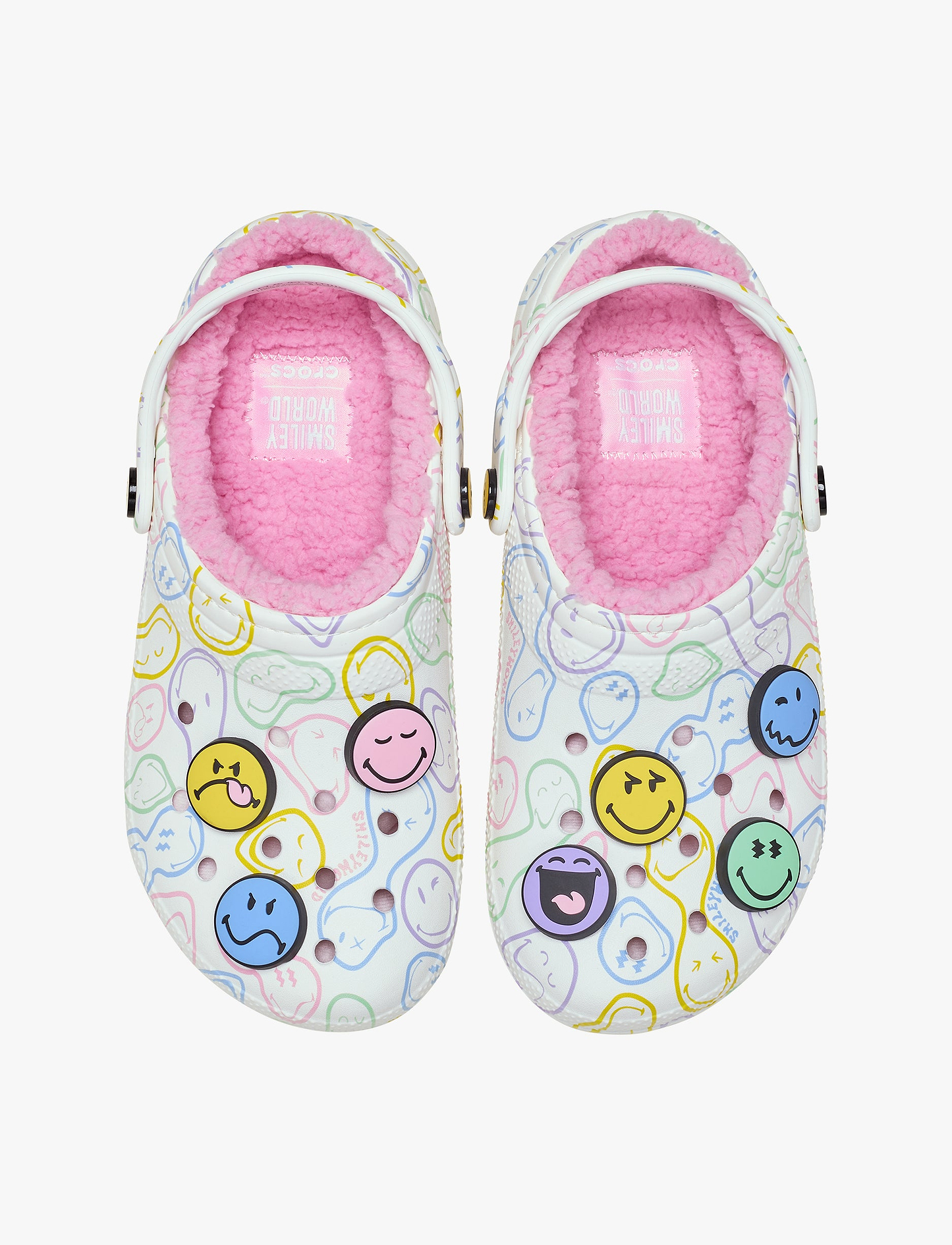Crocs Smiley Classic Lined Clog - כפכפי קרוקס עם בטנת פרווה לנשים בצבע לבן/ורוד
