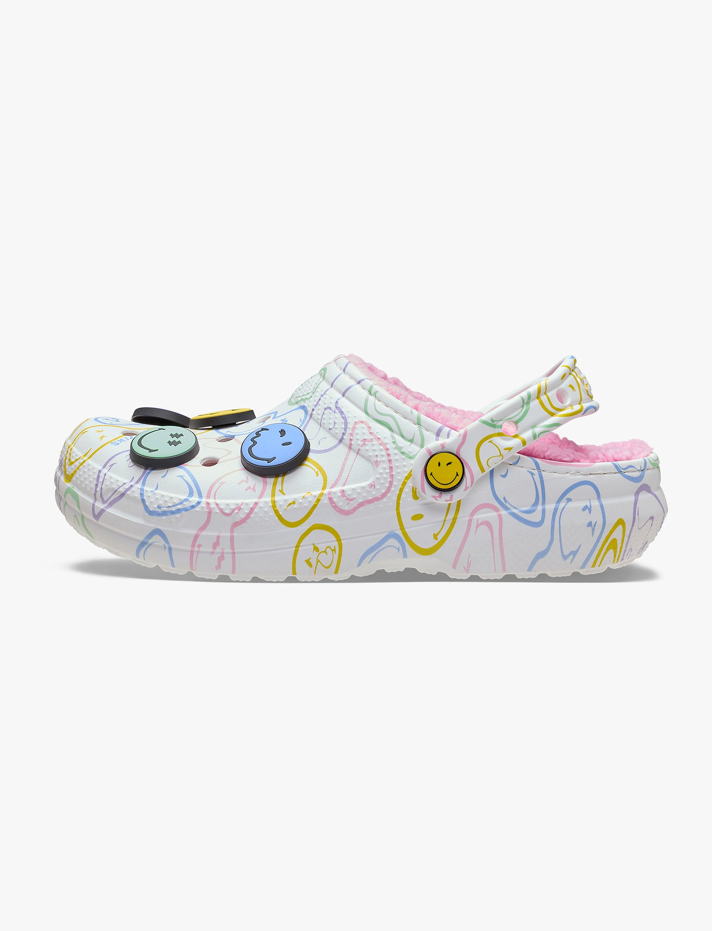 Crocs Smiley Classic Lined Clog - כפכפי קרוקס עם בטנת פרווה לנשים בצבע לבן/ורוד