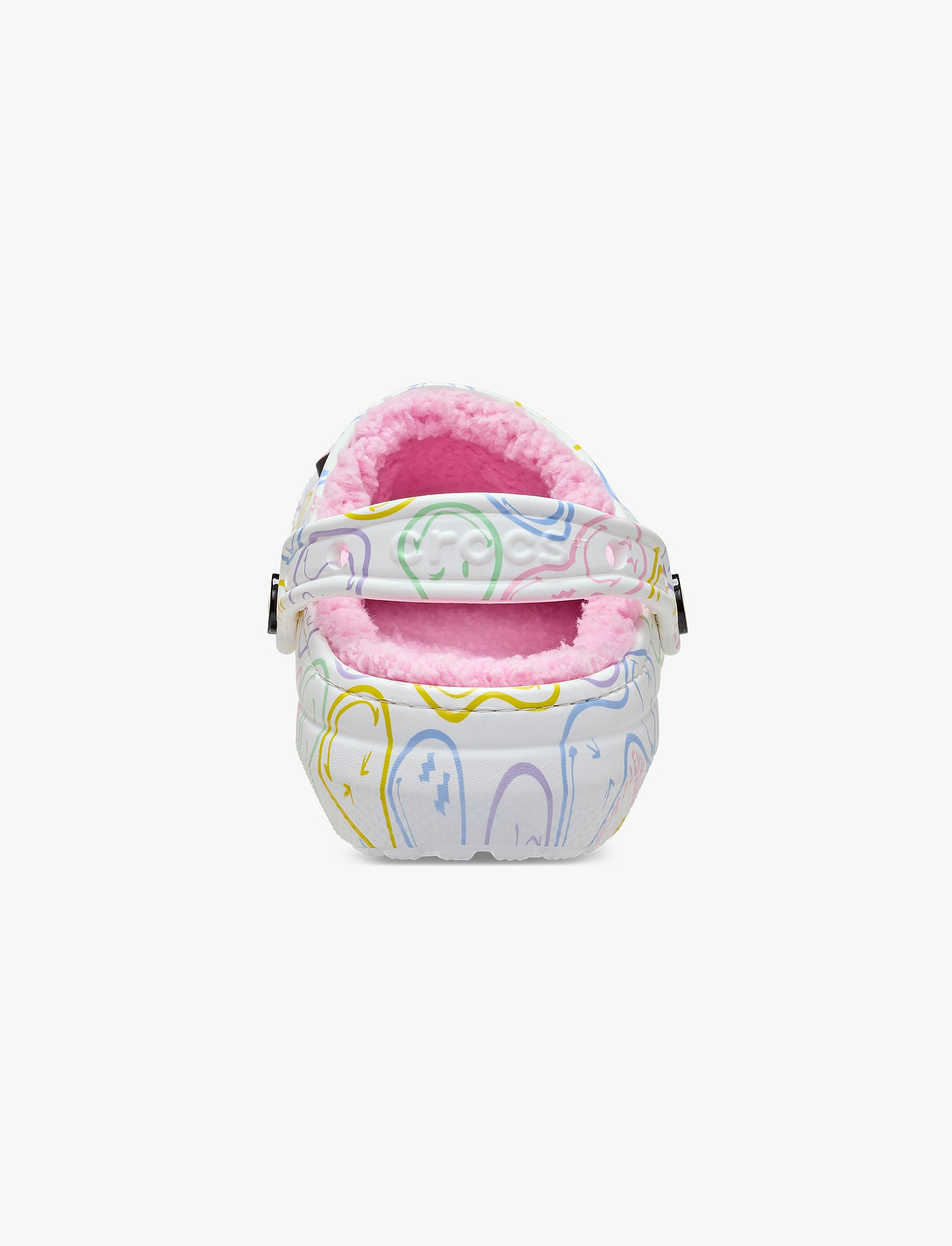 Crocs Smiley Classic Lined Clog - כפכפי קרוקס עם בטנת פרווה לנשים בצבע לבן/ורוד