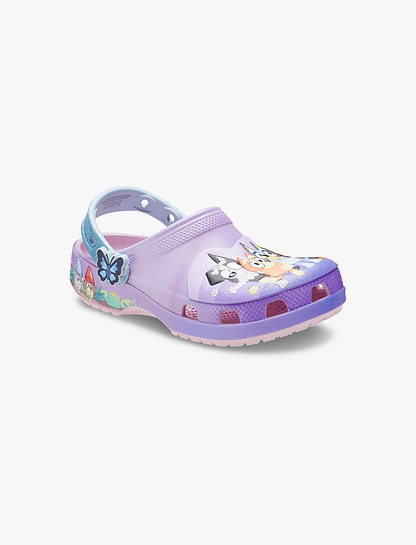 Toddler Bluey Friends Forever Classic Clog - כפכפי קרוקס בלואי חברים לנצח לילדים בצבע סגול