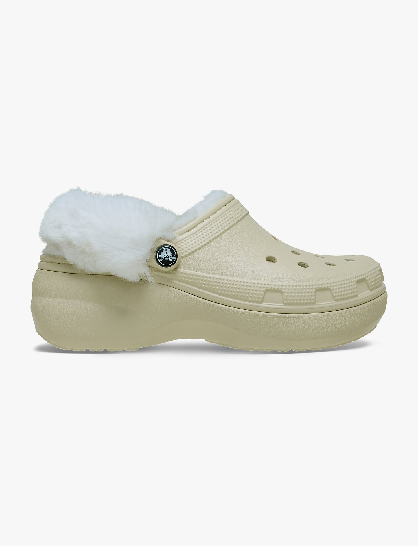 Crocs Classic Platform Fuzz Lined Clog - כפכפי קרוקס פלטפורמה פרוותיים לנשים בצבע קרם