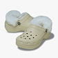 Crocs Classic Platform Fuzz Lined Clog - כפכפי קרוקס פלטפורמה פרוותיים לנשים בצבע קרם