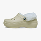 Crocs Classic Platform Fuzz Lined Clog - כפכפי קרוקס פלטפורמה פרוותיים לנשים בצבע קרם