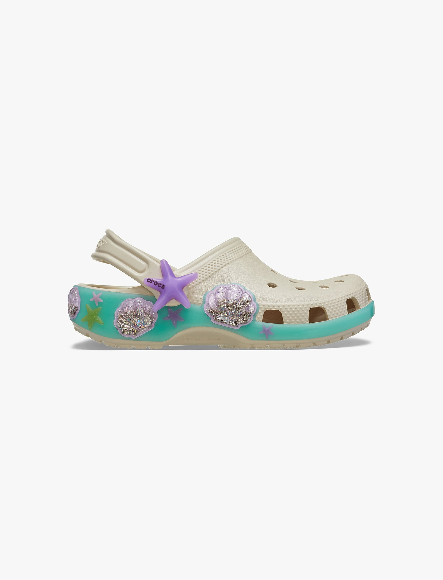 Crocs Classic Sea Sparkle Shaker Clog T -  כפכפי קלוג קרוקס לילדים בצבע קרם בעיטור צדפים מידות קטנות