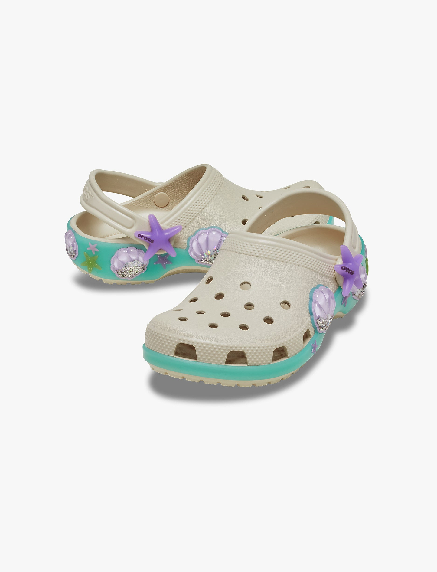 Crocs Classic Sea Sparkle Shaker Clog T -  כפכפי קלוג קרוקס לילדים בצבע קרם בעיטור צדפים מידות קטנות