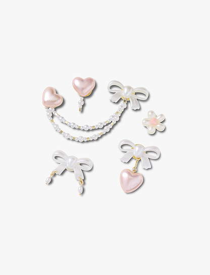 Crocs Jibbitz Bow and Pink Heart - מארז 5 ג'יביטים קרוקס